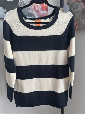 Joe Fresh Navy and Cream Striped Crewneck Sweater